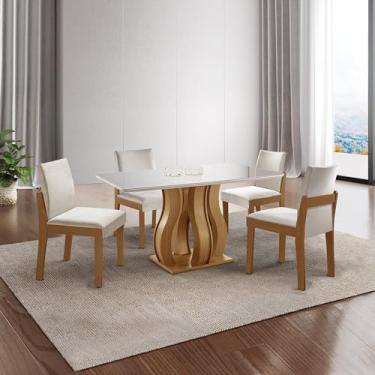 Imagem de Mesa de Jantar Nuance 135x90cm 4 Cadeiras Modernas Mônaco Castanho Cinamomo/Creme/Off White