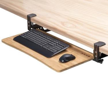 Imagem de D'vine Dev Bandeja de teclado sob a mesa com descanso de pulso, gaveta de teclado de madeira de bambu e mouse pad, madeira original, KBT-1