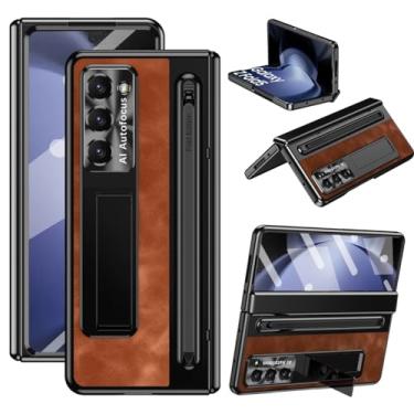 Imagem de XIMAND Capa para Samsung Galaxy Z Fold 6 com suporte fino para S-Pen e caneta de capacitância, suporte de couro retrô jazz premium, toque macio, à prova de choque, rígida, proteção de dobradiça de