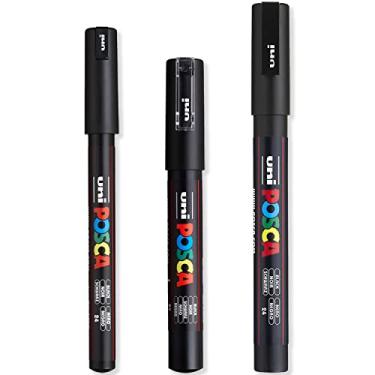 Imagem de Posca - Conjunto de canetas marcadoras de tinta ultrafina a fina - PC-1MR, PC-1M, PC-3M - Tinta preta - Pacote com 3