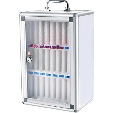 Imagem de armário de armazenamento de telefone Cofre de telefone móvel do hospital de conferências da empresa Armário de telefone móvel transparente com fechadura Caixa de armazenamento de telefone mó