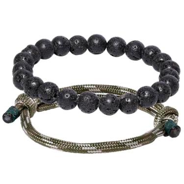Imagem de Jewever 2 peças de pulseiras de amizade de paracord de 8 mm de pedra vulcânica para mulheres e homens surfe ao ar livre presentes de relaxamento, pedra preciosa pedra preciosa poliamida, lava-rock