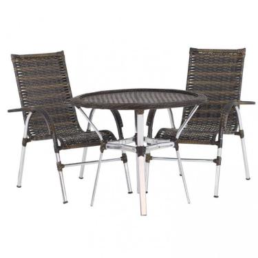 Imagem de 2 Cadeiras Alumínio E Mesa Tampo Tramado Área Piscina Jardim