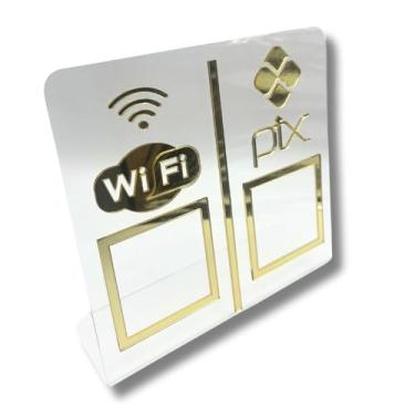 Imagem de LM Balcoes Expositor DUPLO WI-FI - PIX - Vidro com Dourado 16 cm x 16 cm Ouro Glossy Gold