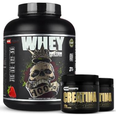 Imagem de Kit Whey 100% Concentrado 2kg + 2 Creatina Beta 100g (2kg, Morango)