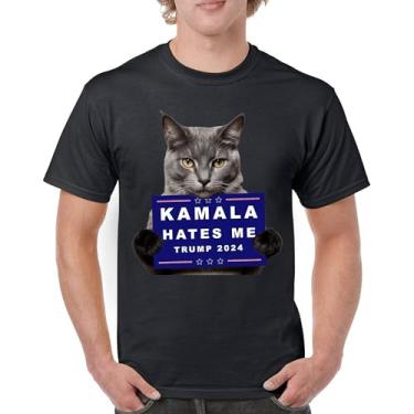 Imagem de Camiseta Kamala Hates Me Trump 2024 engraçada gato republicano animal de estimação anti Harris voto vermelho MAGA Kitten 47 Fight camiseta masculina, Preto, GG