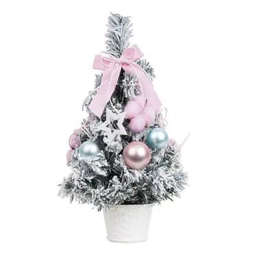 Imagem de Árvore de Natal Pequena, árvore de Natal Artificial de Mesa de PVC Com Bolas de Natal, Estrelas e Flores de Algodão para Decoração de Hotel Em Shopping Center, Ambiente Festivo