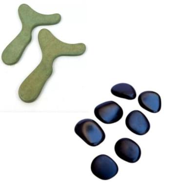 Imagem de Kit 10 Pedras Quentes Vulcânicas + 2 Pantalas - Terapia Relaxante e Revitalizante para Massagem e Bem-Estar