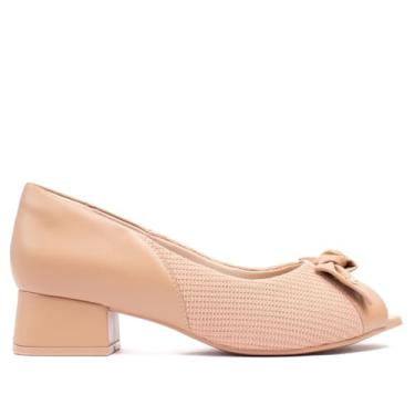 Imagem de Sapato Feminino Comfortflex Peep Toe Salto Baixo Laço Caqui - 35