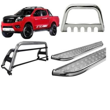 Imagem de Kit Quebra Mato Santo Antonio H2 Estribo Frontier 16/20 Cromado - HOZZ