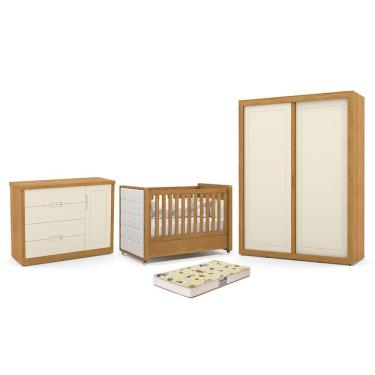 Imagem de Dormitório Tutto New 2 Portas, Cômoda 1 Porta e Berço com Capitonê e Colchão Supreme - Matic Móveis