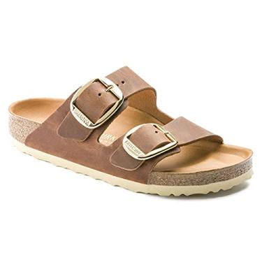 Imagem de Birkenstock Sandália de praia feminina Arizona Big Buckle Holiday de couro oleado - conhaque - US10/EU 41