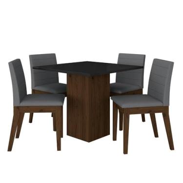 Imagem de Mesa De Jantar Quadrada Com 4 Cadeiras Moscou Imbuia/preto/cinza - M.a Imbuia/preto/suede Cinza