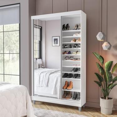 Imagem de Sapateira 2 Portas de Correr com Espelho e 20 Prateleiras Ajustáveis Diamante Yescasa Branco