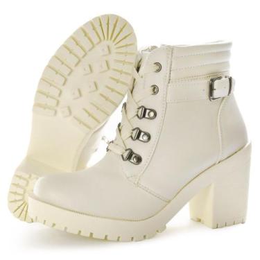 Imagem de Bota Feminina Tratorada Cano Medio Off White - SAPATOWAY, Off, White, 