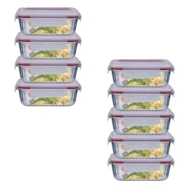 Imagem de Kit 9 Potes Retangular 4 Travas Marmita Canelado 640ml - Belo Vidro, P