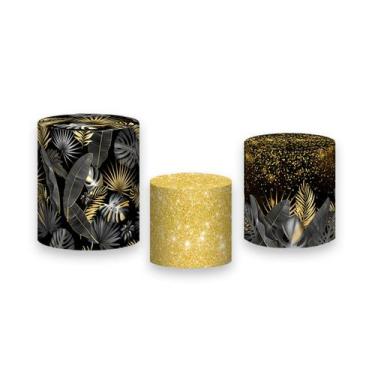 Imagem de Trio de Capas de Cilindro - Tropical Chique Preto com Dourado 017 - Vi