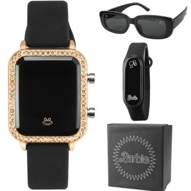 Imagem de Relogio digital infantil preto strass + oculos sol + caixa led menina 