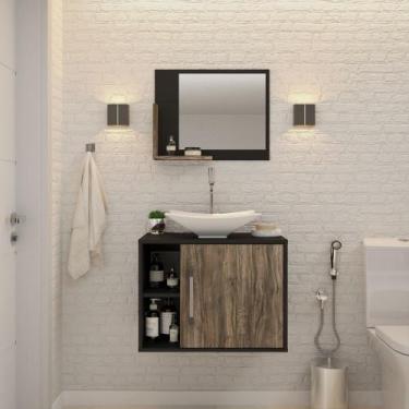 Imagem de Gabinete P/Banheiro Soft 60 cm C/cuba L38 e Espelheira - Compace, Pret