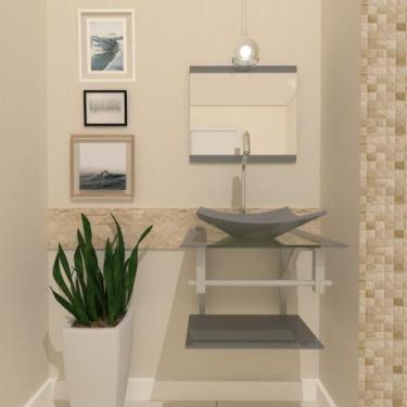 Imagem de Gabinete de Vidro Para Banheiro 45cm Com Cuba Quadrada - Cubas e Gabin