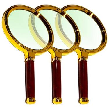 Imagem de Kit 3 Lupa Luxo Dourada Lente Aumento 8x Zoom 100mm T/ Mogno - MAGNIFI