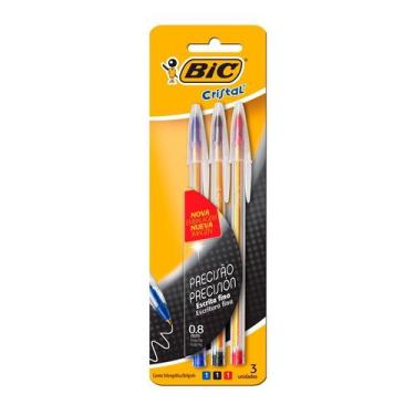 Imagem de Blister Caneta Azul Preta Vermelha Cristal fina Bic, Cristal precisão,
