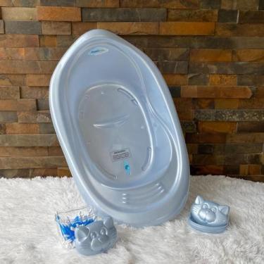 Imagem de Banheira de  Bebe com Saboneteira e Porta Cotonete Porta ou Algodão ba