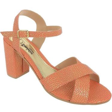 Imagem de Sandália Romântica Calçados Salto Grosso Prata, Laranja, 38