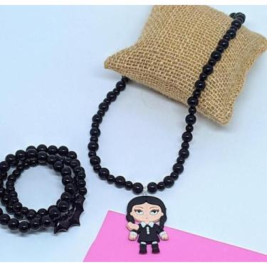 Imagem de Kit Conjunto Colar e Pulseiras Infantil Miçangas Coloridas Personagens
