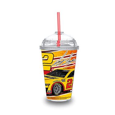 Imagem de Rico Industries Copo de acrílico NASCAR Joey Logano Racing de 355 ml com tampa articulada para jovens, copo juvenil oficialmente licenciado com canudo espiral para fãs da NASCAR