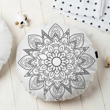 Imagem de Almofada Redonda Estampada Mandala 45x45cm Indira Preto - FASTLAR