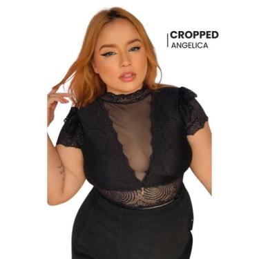 Imagem de Cropped Angélica (Cropped de  Lingerie de Renda e Tule com Decote em V