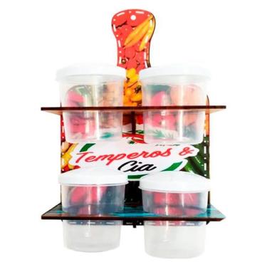 Imagem de Porta Temperos e Condimentos em Madeira Decor com 4 Potes - Temperos e