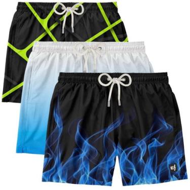 Imagem de Kit 3 Bermudas Masculina Praia Estampada Surf Boardshort Verão Moda Ca