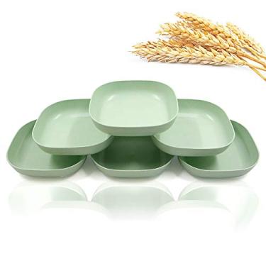 Imagem de Pratos de palha de trigo leves, quadrados, leves, de 14,5 cm, 6 peças, pratos de jantar profundos, utensílios de jantar de acampamento para servir massa de frutas (verde)
