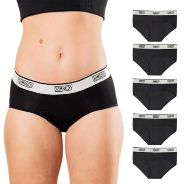 Imagem de Bambody Hipster Absorvente: Calcinha Esportiva de Período | Roupa Interior Protetora para Uso Ativo, Pacote com 5: Preto, 4