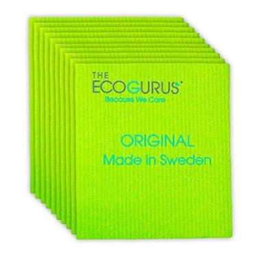 Imagem de The EcoGurus Swedish Panos de prato para cozinha, várias superfícies, celulose e algodão, original feito na Suécia - ecológico, reutilizável, absorvente, sem odor, panos de esponja de celulose, 10 panos de prato verdes