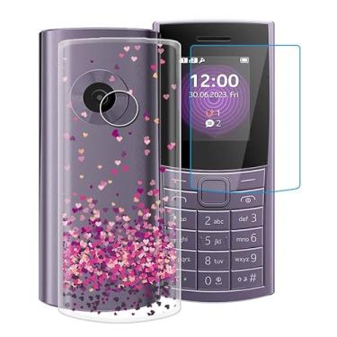 Imagem de YQINHHME Capa transparente para Nokia 110 4G 2023 (1,8 polegadas) com 1 x protetor de tela de vidro temperado, capa de telefone fina e macia de TPU à prova de choque X anti-arranhões para Nokia 110 4G 2023 - Coração vermelho