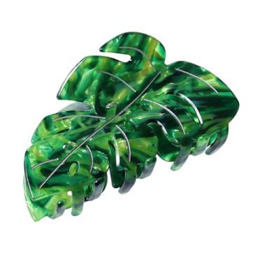 Imagem de SUPCLIPS Grampo de garra de cabelo em forma de folha verde 9,5 cm, design francês, acessórios de cabelo para mulheres e meninas, fixação forte para cabelos grossos e finos