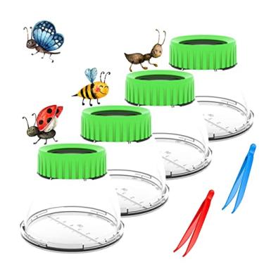 Imagem de Bug Viewer with 5X Magnifier, Bug Jars for Kids Built-in 7cm Ruler with 2 Slant Tweezers, Bug Jars Catcher Cage for Kids Science Nature Exploration (4Pack Green)