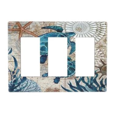 Imagem de Nautical Beach Ocean Blue Turtle 3 Gang Triple Rocker/Decorator Light Switch Wall Plate Cover Decorative GFCI Electrical Faceplate Switchplate Dimmer