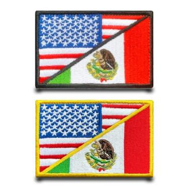 Imagem de 2 peças emblema da bandeira dos EUA do México bordado tático com ferro em aplique costurado no emblema militar para mochilas, roupas, jeans, bonés, jaqueta, colete, bolsas, chapéus,