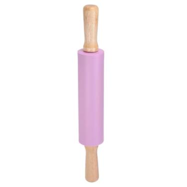 Imagem de HARFINGTON Rolos de silicone para assar 35 cm, superfície de silicone, antiaderente, cabo de madeira, rolo de massa, rolo pequeno, para fondant, massa de cozinha, pizza, roxo