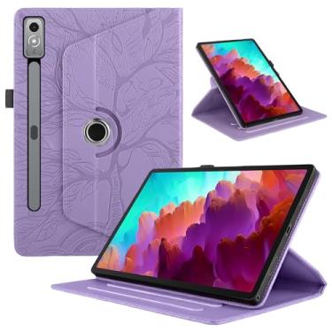 Imagem de Capa giratória para Lenovo Tab P12 12,7 polegadas 2023, capa giratória de couro PU de 360° leve, suporte flip multi-ângulo com suporte de caneta para modelo SM-TB370FU/TB371FC-Roxo