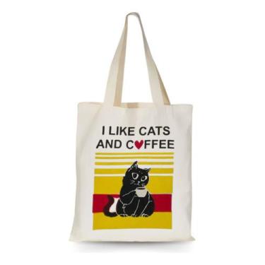 Imagem de Bolsa Sacola Ecobag Feminina Algodão Cru Estilosa Gatinho - Alwy, Off,