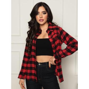 Imagem de Camisa Xadrez Feminina Manga Longa Moda Fashion - Catarinense, GG, Ver