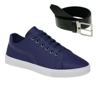 Imagem de Tenis Casual Masculino Sapato De Amarrar Sola Reta Leve + Cinto - Gmm 