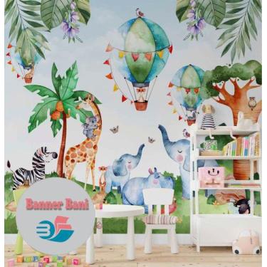 Imagem de Papel de Parede Animais SAFARI na Selva Infantil Menino  M² BN 11 - ba