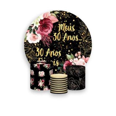 Imagem de Painel De Festa Redondo 1,50x1,50 + Trio De Capas Cilindro - Meus 30 A