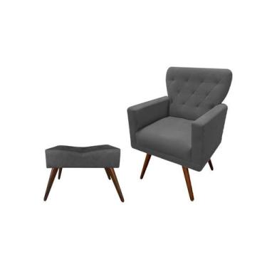 Imagem de Kit Poltrona Decorativa Aurora + 1 Puff Retangular Suede Cinza Pés Mad